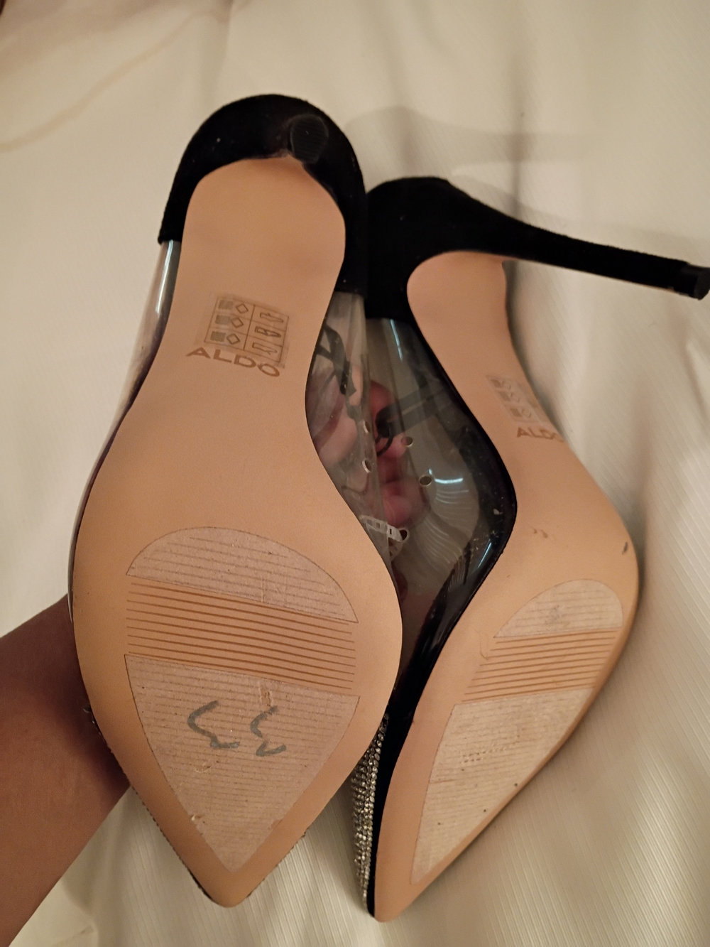 Aldo Clear PVC Pointed-Toe Rhinestone Heels - Silver - Picture 4 of 4